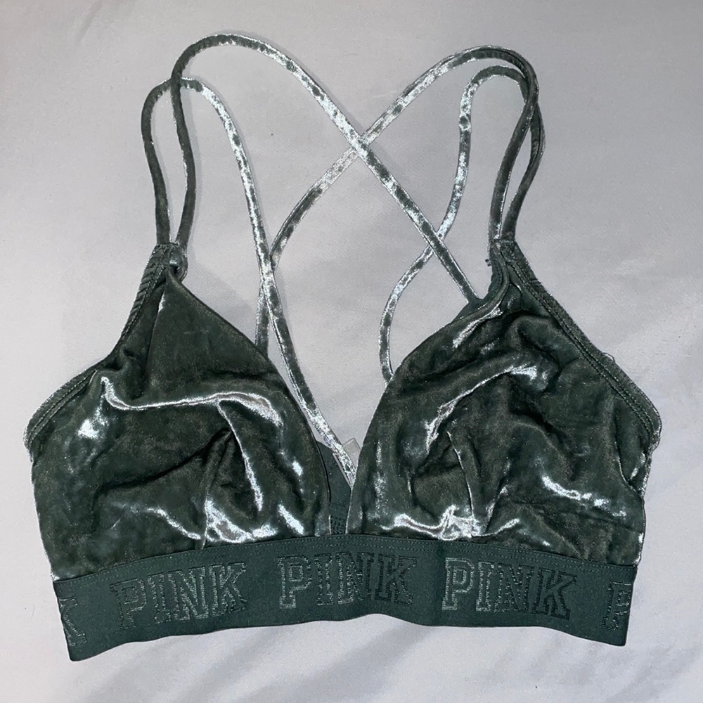PINK Emrald Green Velvet Triangle Bralette
